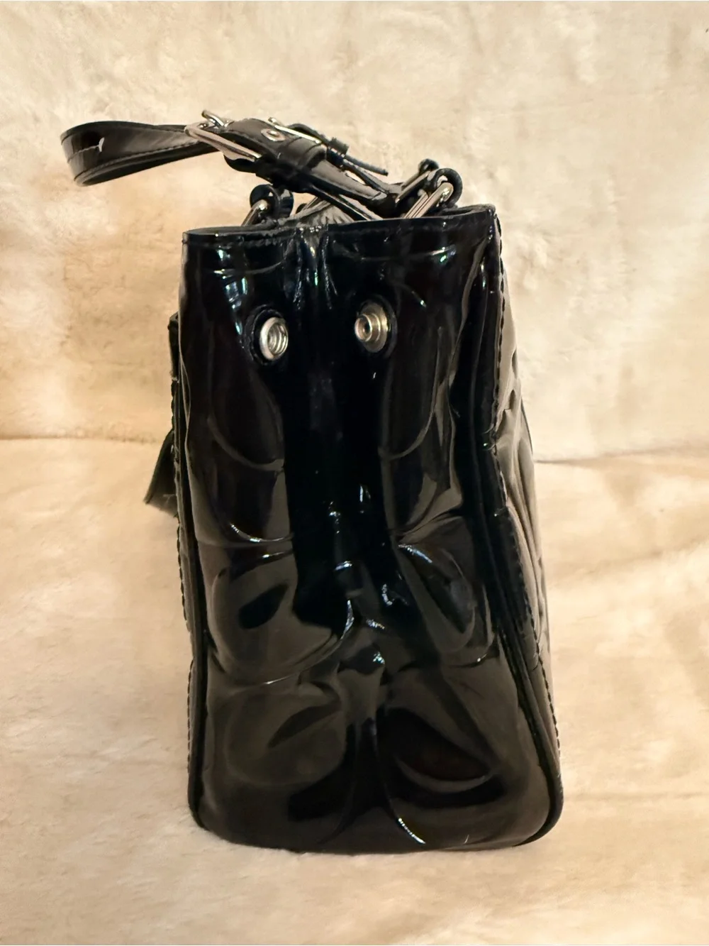 Y2K  Coach Hamptons Signature Embossed Patent Leather Carryall F14413
